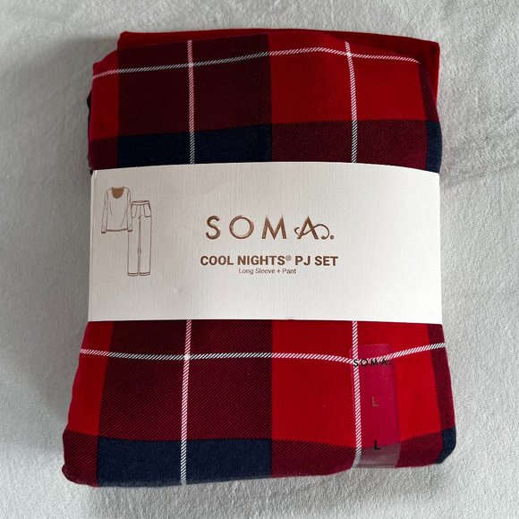 NWT Soma COOL NIGHTS Long Sleeve Pj Set  - Color -BLANKET PLAID NAVY - Size L - Picture 8 of 11